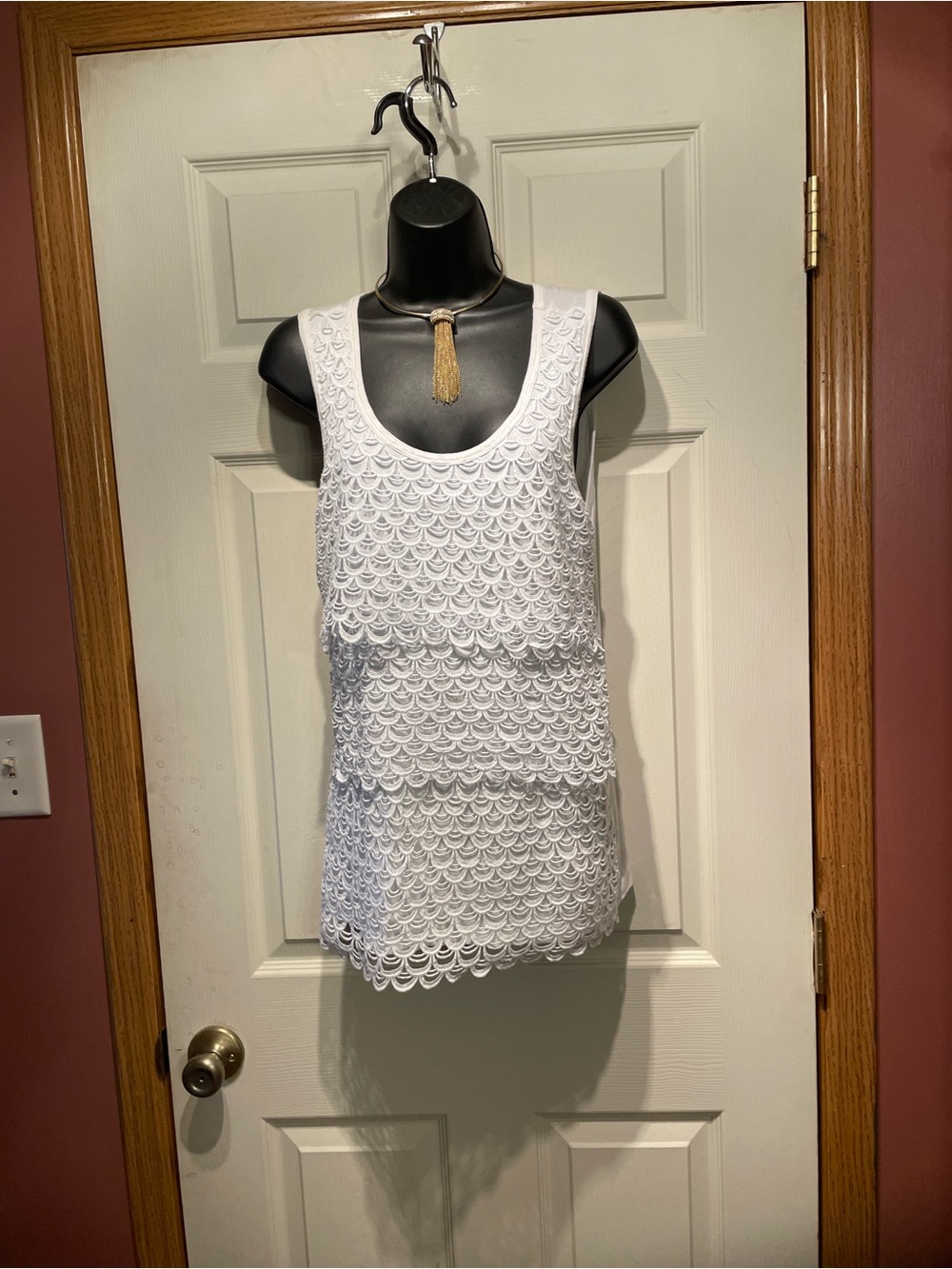 Willi Smith White Crochet Layered Tank